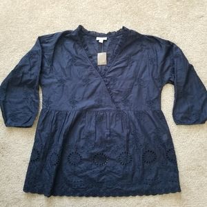 J. Jill Navy Blue Embroidered Tunic
